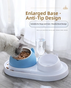 Close-up of dual pet bowl with automatic water dispenser and anti-spill base design