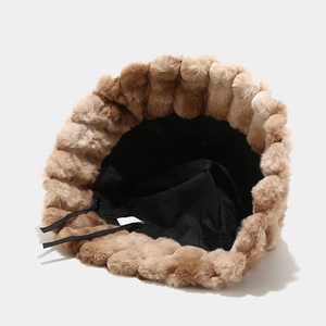 Winter tie-dye faux fur bucket hat with warm plush texture and adjustable inner lining