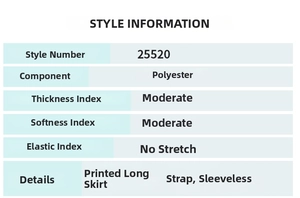 Size chart showing material specs and features for the floral backless summer maxi dress