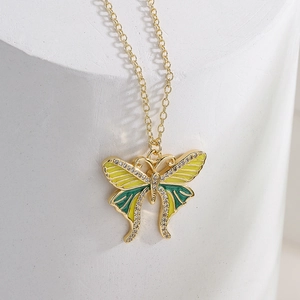 Candy-colored butterfly necklace with 18K gold plating and yellow-green enamel