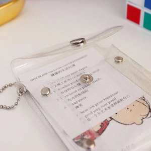 Transparent glitter PVC card holder with metal snap and silver bead chain accessory