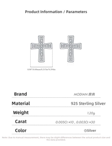 Detailed size specifications for S925 sterling silver cross stud earrings measuring 8x10mm