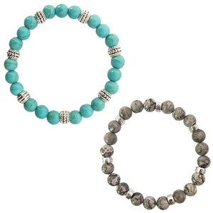 Bohemian Beaded Bracelet With Synthetic Turquoise Map Stone And Alloy Spacers Elastic Round Beads Jewelry For Unisex