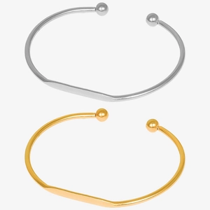 Minimalist 18k gold and silver stainless steel open cuff bracelet with ball ends