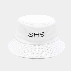 Chapeau bob en coton blanc avec broderie noire SHE style décontracté et pliable