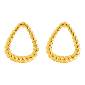 Golden twist teardrop earrings with elegant spiral texture and metallic finish