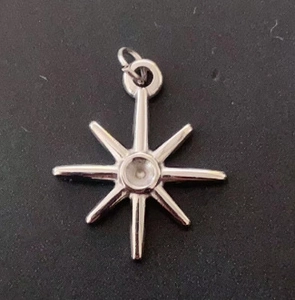 Polished stainless steel eight-pointed star pendant charm with central round detail