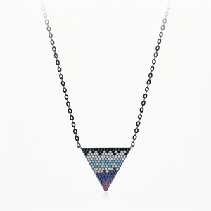 925 Sterling Silver Geometric Triangle Pendant Necklace Multicolor Cubic Zirconia Black Gunmetal Plated Chic Jewelry Women