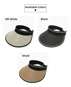 Detailed display of straw open top sun hats in beige, black, and khaki with G-logo detail