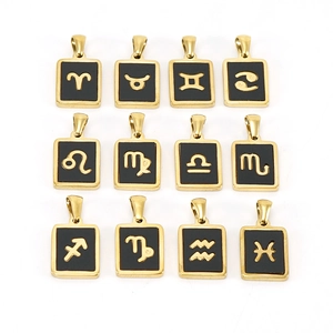 Collection de douze pendentifs zodiacaux en acier inoxydable 18K et émail noir poli