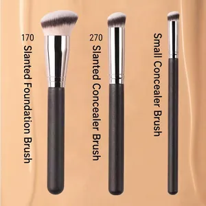 Angled 170 foundation and 270 concealer makeup brushes with soft synthetic bristles