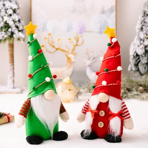Festive Christmas gnomes set with green star hat and red braided doll decorations