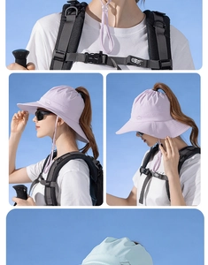 Détail du chapeau de soleil extérieur à large bord avec cordon réglable pour la randonnée