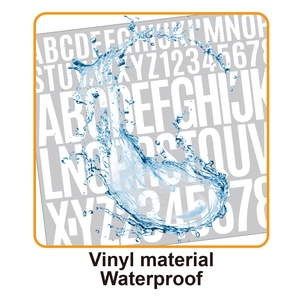 Detailed macro shot of waterproof vinyl letter stickers showing splashing water droplets