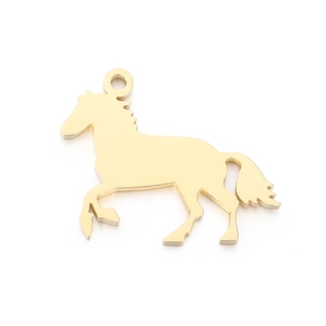 Pendentif cheval zodiaque en acier inoxydable doré au design épuré en pleine course