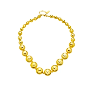 Polished gold beaded necklace in titanium steel with graduated beads and lobster clasp