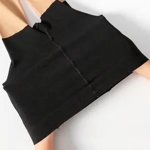 High-elasticity black control top tights with wide ribbed waistband for a secure fit