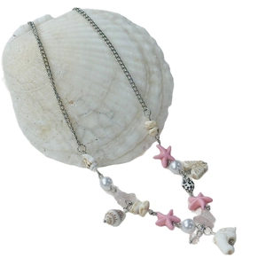Fashionable ocean style beaded necklace with starfish, dolphin pendants and sea shells