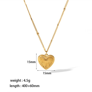 Detail view of 18K gold plated heart necklace showing 15mm size and 400+60mm chain length