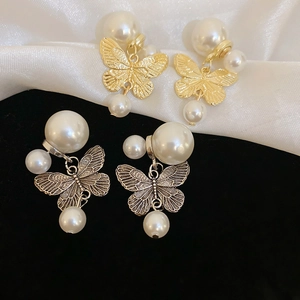 Butterfly Imitation Artificial Pearl Earrings With Alloy And 925 Sterling Silver Earring Post Retro French Style Women