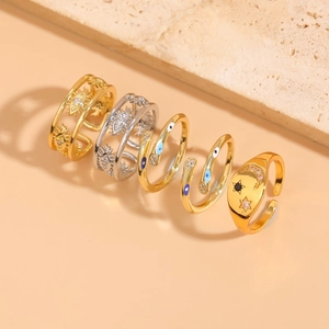 Star and Moon Evil Eye zircon rings set in gold and silver finish with enamel details