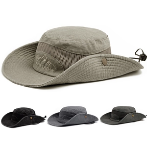 Chapeau Bob De Plein Air En Coton Lavé Maille Respirante Large Bord Protection Solaire Randonnée Avec Mentonnière Réglable