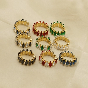 18K Chapado En Oro Acero Inoxidable Zircón Marquise Colorido Anillos Abiertos Pendientes