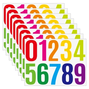 Detailed stack of 10 sheets featuring colorful 4-inch self-adhesive waterproof number stickers
