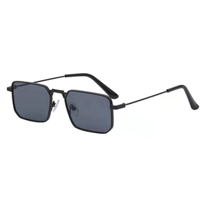 Classic black square sunglasses with minimalist gold metal frame and dark gray lenses
