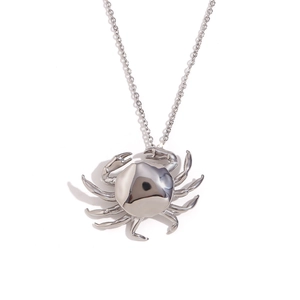 Minimalist silver crab pendant necklace with thin chain in polished stainless steel finish