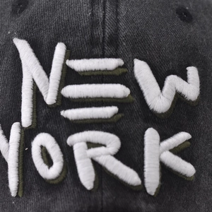 Distressed charcoal cotton baseball cap featuring 3D New York embroidery detail