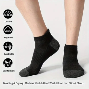 Detail showing breathable mesh texture and reinforced heel of black athletic socks