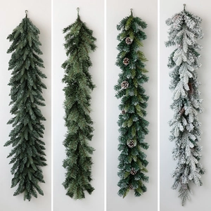 Guirnalda de Navidad de 135cm densa con piñas y efecto de nieve para decoración