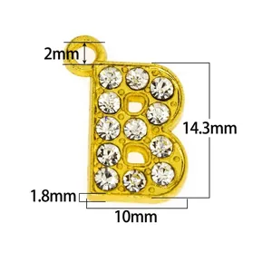 Golden 15mm letter B pendant with sparkling crystals for DIY bracelets and necklaces