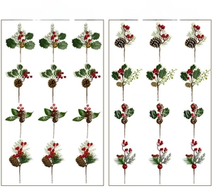 Detailed set of 12 artificial Christmas picks with pine cones, berries and needles
