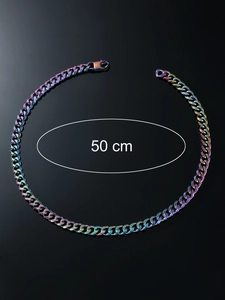 Detailed view of 50cm rainbow titanium steel Cuban link necklace with clasp
