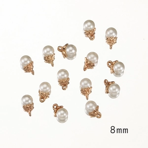 8mm mini pearl charm with rose gold metal petal base and ring for DIY jewelry making