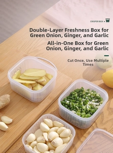 Dual-layer kitchen storage box with strainer for ginger, garlic, and chopped onions
