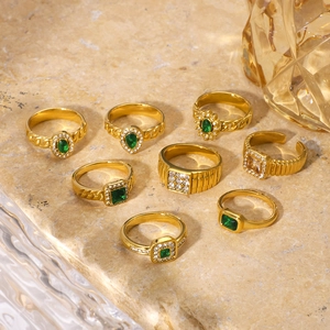 Luxurious 18K gold plated stainless steel rings set with green zircon in varied designs