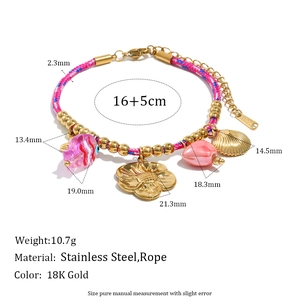Collier bohème en corde tissée avec breloques cœur et coquillage en acier doré 18K
