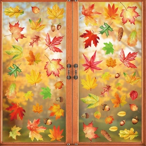 Autumn maple leaf window static clings for Thanksgiving and seasonal glass decoration