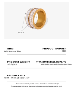 Detailed view of 18k gold plated titanium ring featuring multi-layer zircon stones