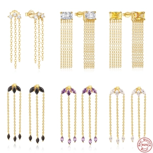 Elegant Drop Earrings With 925 Sterling Silver Earring Post And Zirconia Chain Tassels For Women