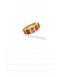 Detailed spec sheet of 8mm stainless steel ring with colorful zircon gemstones