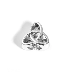 Detailed close-up of a silver alloy Celtic knot charm for DIY jewelry making