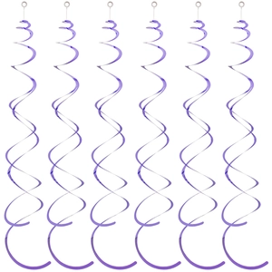 Set of six purple spiral hanging ceiling decorations with hooks for party decor