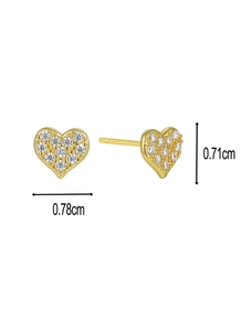Detail view of heart-shaped S925 silver earrings with gold plating and paved zircons