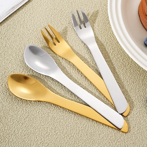 Creative Slanted Handle Dessert Spoon And Fork Stainless Steel Mirror Polished Cake Coffee Stirring Yogurt Fruit Ice Cream