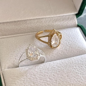 Minimalist S925 sterling silver pear-cut teardrop rings in gold and silver finishes