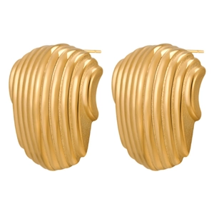 Elegant gold earrings with vertical stripe texture and polished metallic finish